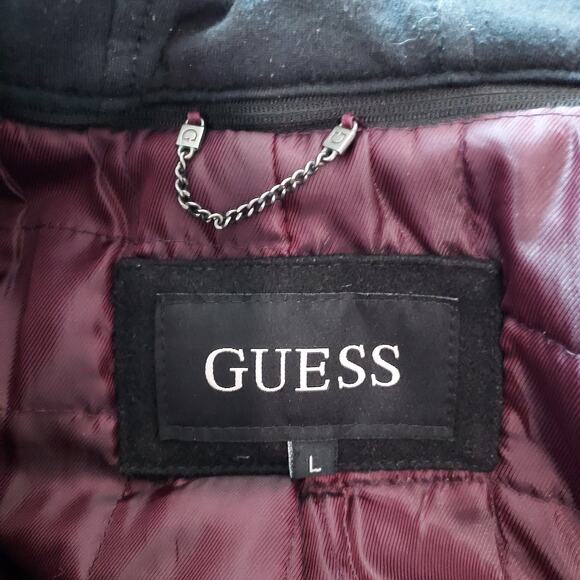 Guess Black Wool Blend Pea Coat Size L - Picture 8 of 9